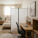 vidaXL Paravan 2-delni bel 175x180 cm blago
