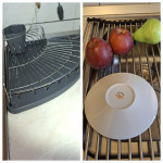 jedilni pribor iz rostfraja in odcejevalnik posode