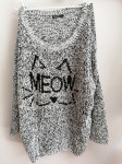 OVERSIZED PULOVER BELO-ČRN MEOW