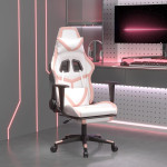 vidaXL Gaming stol z oporo za noge belo in roza umetno usnje