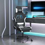 vidaXL Gaming stol z oporo za noge črno in belo blago