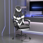 vidaXL Gaming stol z oporo za noge črno in belo umetno usnje