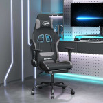 vidaXL Gaming stol z oporo za noge črno in svetlo siva blago
