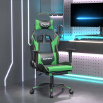 vidaXL Gaming stol z oporo za noge črno in zeleno umetno usnje