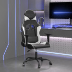vidaXL Masažni gaming stol črno in belo umetno usnje