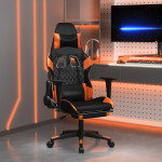 vidaXL Masažni gaming stol z oporo za noge črno in oranžno um. usnje