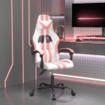 vidaXL Vrtljiv gaming stol belo in roza umetno usnje