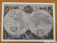Razglednica Zemljevid sveta H. Hondija 1656 nepotovana