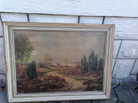 SLIKA na lesonitu v širokem debelem okvirju brez stekla 79 x 60 cm