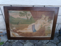 SLIKA na lesonitu v širokem okvirju brez stekla 93 x 64 cm