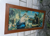 SLIKA v lepem masivnem okvirju s steklom 86 x 45 cm