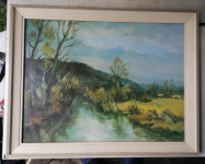 SLIKA v širokem debelem masivnem okvirju s steklom 45,5 x 36 cm