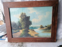 SLIKA v širokem  masivnem okvirju s steklom 40,5 x 32 cm