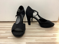 Črni čevlji s peto Graceland, peep toe, velikost 39
