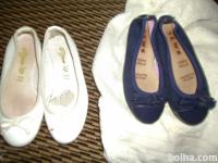 Sandali-balerinke, beli in temno modri, usnjeni, veL 30