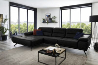 Usnjena kotna sedežna garnitura PIAVE - črna, vrhunska, stara 1 leto