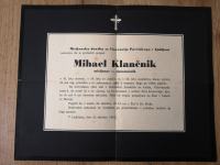 Osmrtnica Mihael Klančnik, Ljubljana, 1944