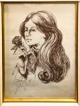 (7680) JOŽE CENTA Grafika Dekle z rožo 43cm x 58,50cm