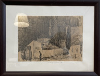 (9643) Slika Božidar Jakac, risba, Mostar v noči, 44cm x 34cm