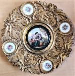 Baročni medeninasti krožnik s slikami v porcelanu