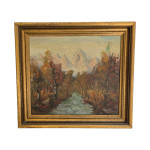 (K57) N/A; Olje; "Reka in gore"; 57 cm x 51 cm