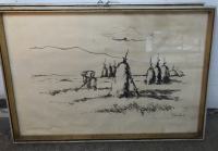 Lojze Perko: Senene kopice, tuš risba, 1965