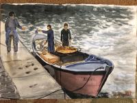 MALEŠ MIHA, Ribiča v Piranu, akvarel, 30 x 42,5 cm
