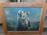 Velika slika MARIJA Z JEZUSOM Litograph HRAST 90 cm x 60 cm  L 1900