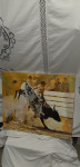 OLJE  NA  PLATNU  RODEO  JAHANJE  BIKA  52X62 CM