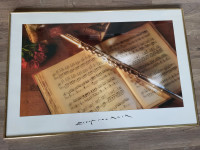 POSTER - slika glasbeno tihožitje, note, flavta - DARILO