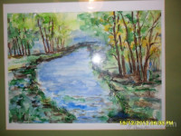 SLIKA AKVAREL-DREVJE OB POTOKU,53x43cm original