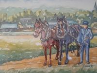 Slika Akvarel Okvirjena - Konjska Vprega