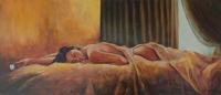Slika Gola ženska na postelji
