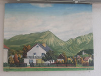 Slika hiše na vasi (Rant M., 1986, platno, velikost 60x45cm)