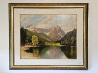Slika K. Douscha – Zugspitze z jezerom Eibsee (olje, 50×60)