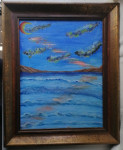 SLIKA na lesonitu v širokem debelem okvirju brez stekla 39 x 47 cm