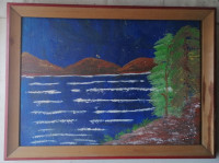 SLIKA na lesonitu v širokem okvirju brez stekla 46 x 34 cm