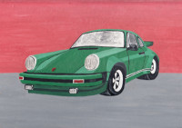 Slika, olje na lesu, Porche 911