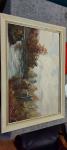 Vintage slika reka, slikar Jožef Jerom, olje, Jože Jerom