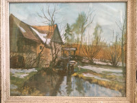 Slika v okvirju - mlin na reki