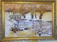 Slika v okvirju - vrbe v snegu ob potoku