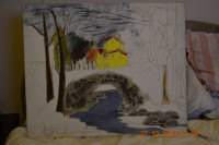 SLIKA "VILA OB POTOKU" olje platno 60x 50 cm l. 1989