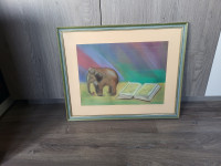 Slon in knjiga - slika v mavrično - pastelnem akvarelu - DARILO