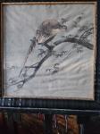 Zelo stara japonska slika v okvirju - "Fazanka na javorjevi veji"