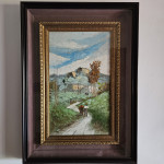 Umetniška oljna slika - Idilična pokrajina z neberljivim podpisom