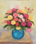 Umetniška slika "Tihožitje/Cvetje/Šopek cvetja v turkizni vazi"