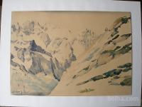 Janez Mežan-Vigred v gorah- akvarel 1932