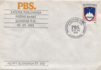 SLOVENIJA 01-07-1992 PBS POŠTNA BANKA SLOVENIJE ** kuverta (M02)