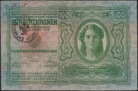 100 avstro-ogrskih kron s slovenskim žigom - Mozirje