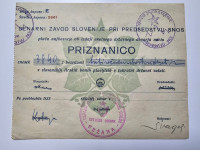 Denarni zavod Slovenije, Priznanica, izpolnjena za 3840 lir, SEŽANA